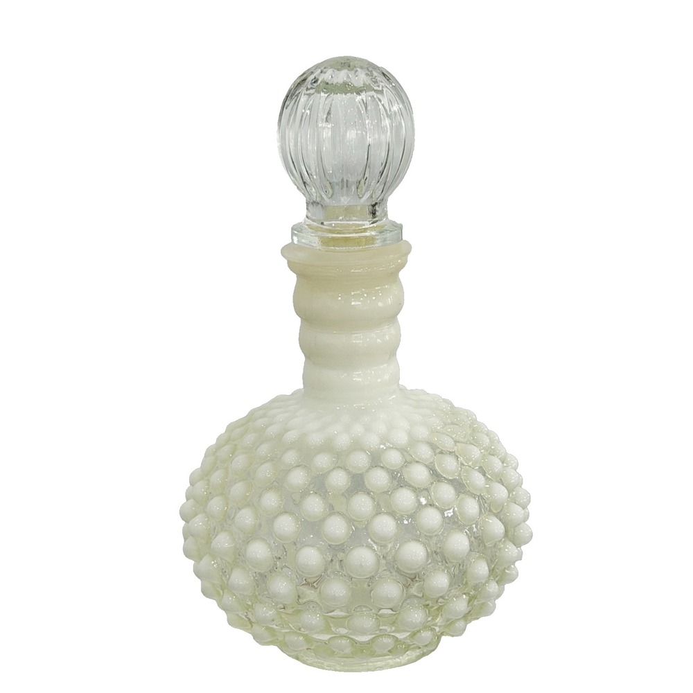 Fenton Hobnail White Opalescent Perfume or Cologne Bottle With Stopper